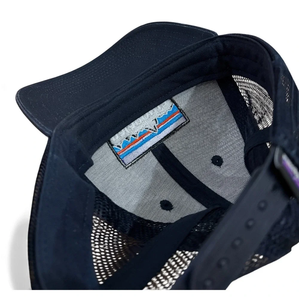 Patagonia P6 Logo Trucker Hat Mens Adjustable Navy Blue Snap Back Organic Cotton